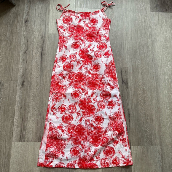 Source Unknown Vintage 70s Red and White Floral Maxi Dress Size M or L Summer - Picture 2 of 9